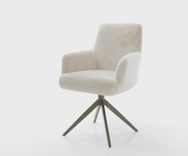 DELIFE Draaistoel Heira-Flex met armleuning pluchen crème-wit kruisframe breed afwerking met titanium 360° draaibaar rocker-functie pocketveer kern