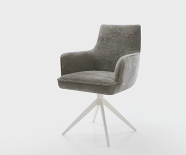 DELIFE Draaistoel Heira-Flex met armleuning bouclé zacht mud kruisframe breed wit 360° draaibaar rocker-functie pocketveer kern