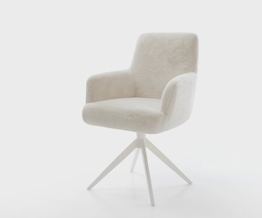 DELIFE Draaistoel Heira-Flex met armleuning pluchen crème-wit kruisframe breed wit 360° draaibaar rocker-functie pocketveer kern