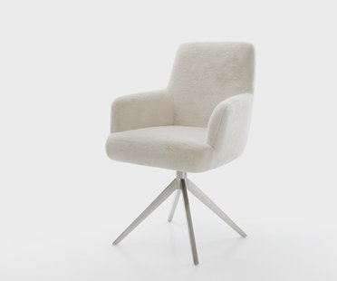 DELIFE Draaistoel Heira-Flex met armleuning pluchen crème-wit kruisframe breed roestvrij staal 360° draaibaar rocker-functie pocketveer kern