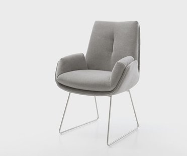 DELIFE Eetkamerstoel Clea-Flex zachte stof met structuur grijs slipframe roestvrij staal pocketveer kern