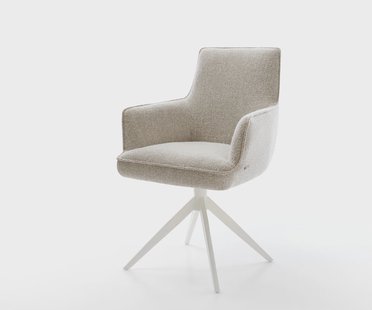 DELIFE Draaistoel Heira-Flex met armleuning geweven stof beige kruisframe breed wit 360° draaibaar rocker-functie pocketveer kern