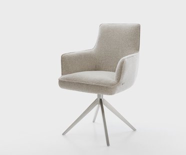 DELIFE Draaistoel Heira-Flex met armleuning geweven stof beige kruisframe breed roestvrij staal 360° draaibaar rocker-functie pocketveer kern