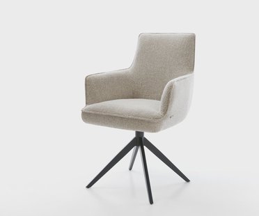 DELIFE Draaistoel Heira-Flex met armleuning geweven stof beige kruisframe breed zwart 360° draaibaar rocker-functie pocketveer kern
