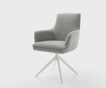 DELIFE Draaistoel Heira-Flex met armleuning zachte stof met structuur grijs kruisframe breed wit 360° draaibaar rocker-functie pocketveer kern