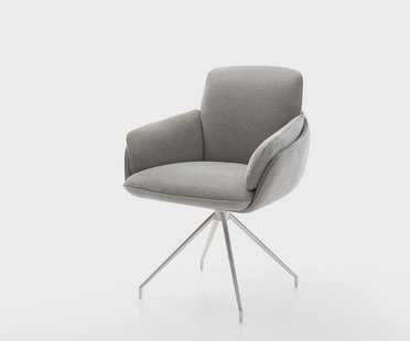 DELIFE Eetkamerstoel Luan-Flex met armleuning zachte stof met structuur grijs kruisframe conisch roestvrij staal