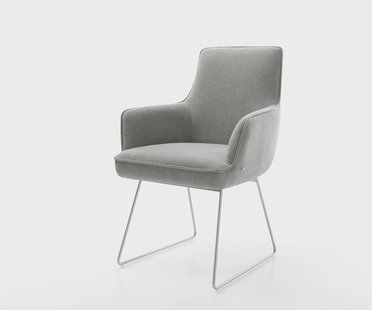 DELIFE Eetkamerstoel Heira-Flex met armleuning zachte stof met structuur grijs slipframe roestvrij staal pocketveer kern