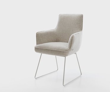 DELIFE Eetkamerstoel Heira-Flex met armleuning geweven stof beige slipframe roestvrij staal pocketveer kern