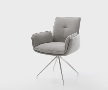 DELIFE Eetkamerstoel Nela-Flex zachte stof met structuur grijs kruisframe conisch roestvrij staal