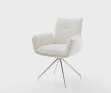 DELIFE Eetkamerstoel Nela-Flex bouclé zacht beige kruisframe conisch roestvrij staal