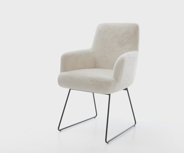 DELIFE Eetkamerstoel Heira-Flex met armleuning pluchen crème-wit slipframe zwart pocketveer kern