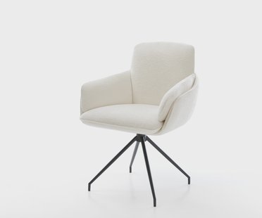 DELIFE Eetkamerstoel Luan-Flex met armleuning bouclé zacht beige kruisframe conisch zwart