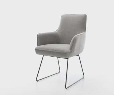 DELIFE Eetkamerstoel Heira-Flex met armleuning zachte stof met structuur grijs slipframe zwart pocketveer kern