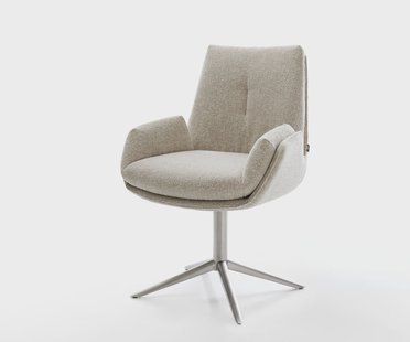 DELIFE Draaistoel Clea-Flex geweven stof beige kruispoot roestvrij staal 360° draaibaar rocker-functie pocketveer kern