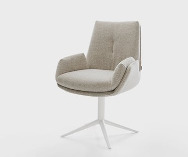 DELIFE Draaistoel Clea-Flex geweven stof beige kruispoot wit 360° draaibaar rocker-functie pocketveer kern