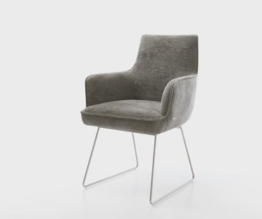 DELIFE Eetkamerstoel Heira-Flex met armleuning bouclé zacht mud slipframe roestvrij staal pocketveer kern