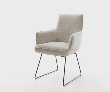 DELIFE Eetkamerstoel Heira-Flex met armleuning geweven stof beige slipframe zwart pocketveer kern