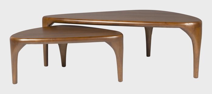 Zuiver Organische Salontafel 'Isla' Walnoot en rubberhout, Set van 2 stuks