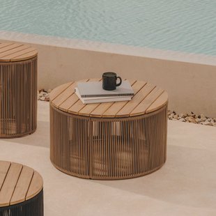 Kave Home Outdoor Salontafel 'Dandara' Acaciahout en touw, 70cm, kleur Beige