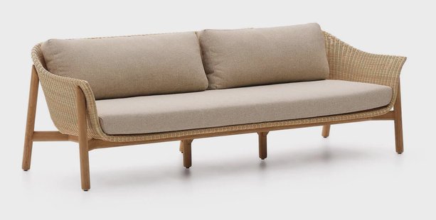 Kave Home 3-zits Tuinbank 'Galea' Teakhout en rattan