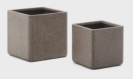 Kave Home Lage Plantenpot 'Minoa' Polystone, Set van 2 stuks, kleur Bruin