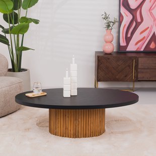 Tower Living Ovale Salontafel 'Palazzo' Teakhout en mineraal stucwerk, 130 x 75cm