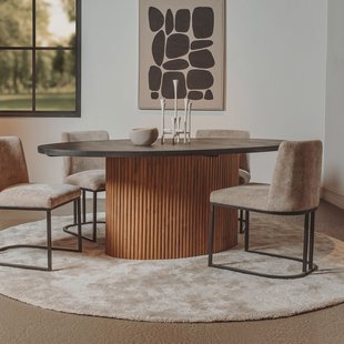 Tower Living Ovale Eettafel 'Palazzo' Teakhout en mineraal stucwerk, 200 x 110cm