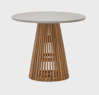 Kave Home Ronde Bistrotafel 'Alcaufar' Cement en Teakhout, 90cm, kleur Grijs