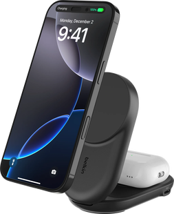 Belkin UltraCharge 2-in-1 MagSafe Draadloze Oplader met Standaard Qi2 25W Zwart