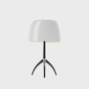 Foscarini Lumiere Piccola dimbare tafellamp Witte kap zwartverchroomde voet