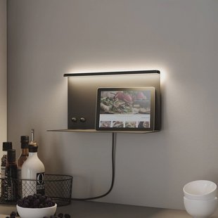 Paulmann LED wandlamp Jarina zwart 35 cm legplank USB-poort