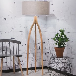 Good&Mojo Vloerlamp 'Annapurna' Bamboe en Eco linnen, kleur Donkerbeige