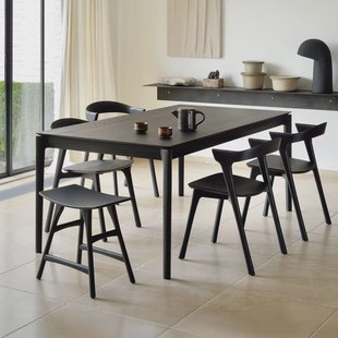 Ethnicraft Uitschuifbare Eettafel 'Bok' Gevernist Eikenhout, 140/220 x 90cm, kleur Zwart