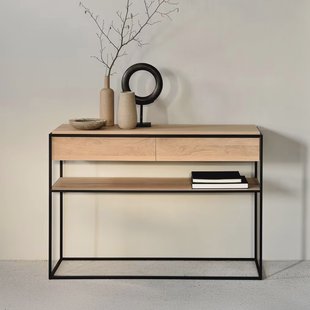 Ethnicraft Sidetable 'Monolit' Geolied Eikenhout, 122cm, kleur Naturel