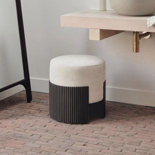 Ethnicraft Poef 'Roller Max' 45cm, Mahoniehout en stof