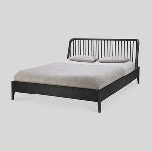 Ethnicraft Bed 'Spindle' Gevernist Eikenhout, 180 x 200cm, kleur Zwart