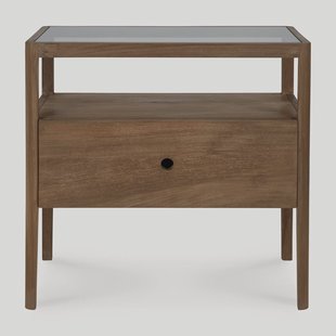 Ethnicraft Nachtkastje 'Spindle' Teakhout en glas, kleur Bruin