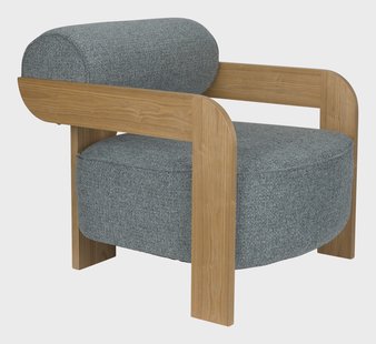 Zuiver Fauteuil 'Oolong' Bouclé en eikenhout, kleur Ocean Blue