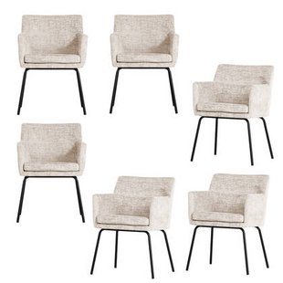 WOOOD Kam Eetkamerstoelen - Polyester - Off White - Set van 6
