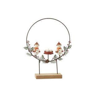 J-Line theelichthouder Cirkel Op Voet + Sneeuwman - metaal - mix