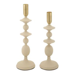 Set van 2 crèmekleurige en gouden metalen kaarsenhouders
