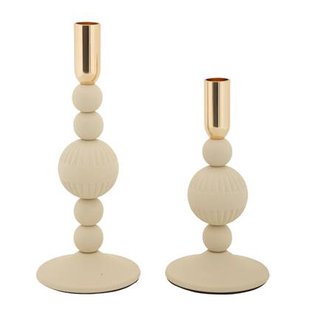 Set van 2 crèmekleurige en gouden metalen kaarsenhouders