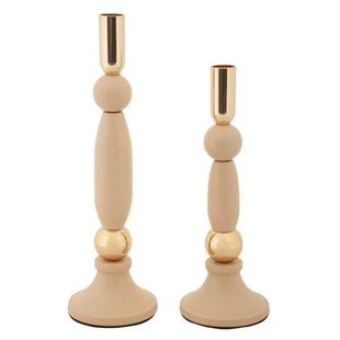 Set van 2 roze en gouden metalen kaarsenhouders