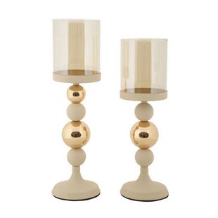 Set van 2 crèmekleurige en gouden metalen kaarsenhouders