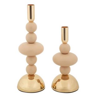 Set van 2 roze en gouden metalen kaarsenhouders