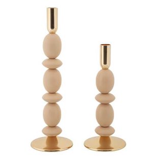 Set van 2 roze en gouden metalen kaarsenhouders
