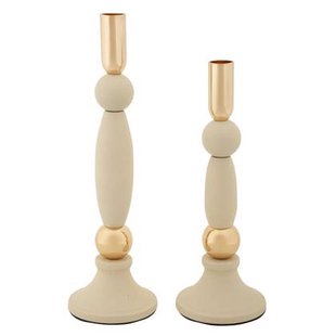 Set van 2 crèmekleurige en gouden metalen kaarsenhouders