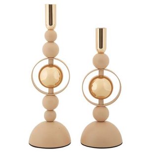 Set van 2 roze en gouden metalen kaarsenhouders