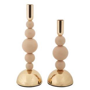 Set van 2 roze en gouden metalen kaarsenhouders
