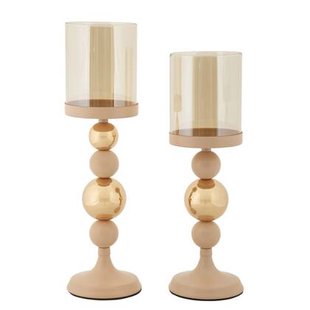 Set van 2 roze en gouden metalen kaarsenhouders